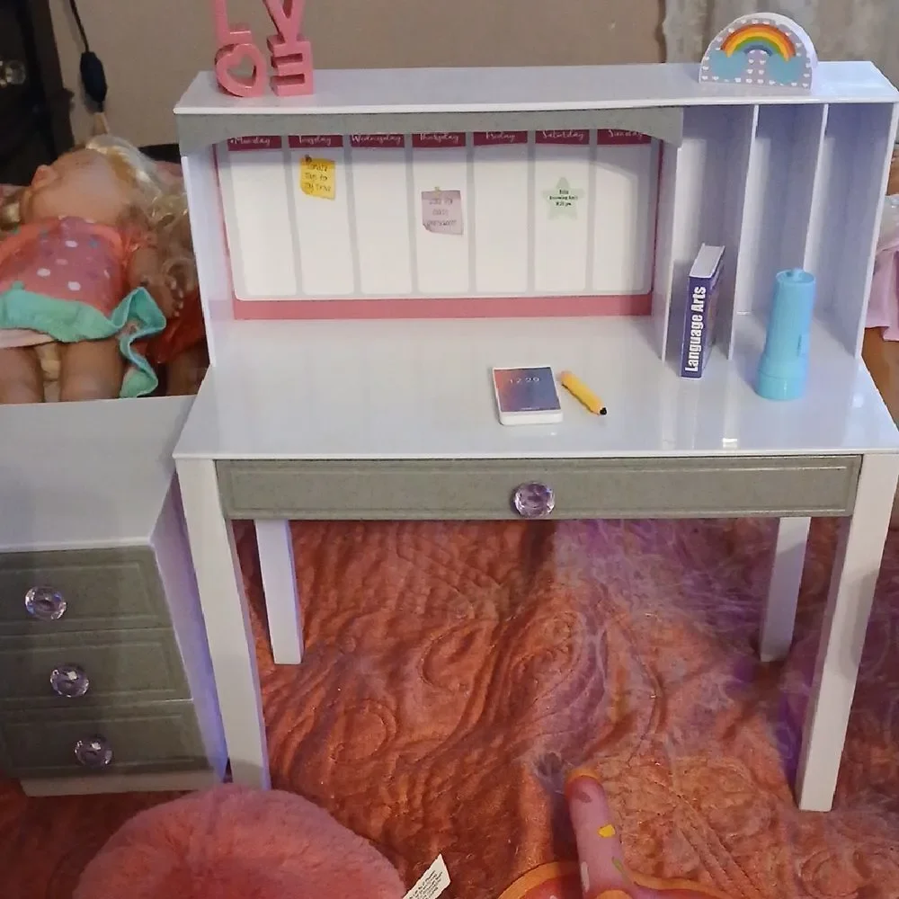 Kids White and Gray Play Desk with Accessories